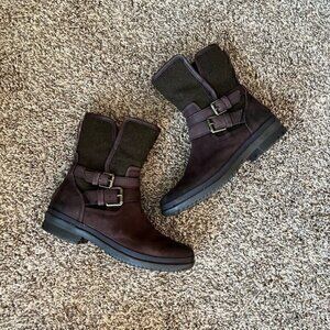 Ugg Simmens Green Canvas and Brown leather boots